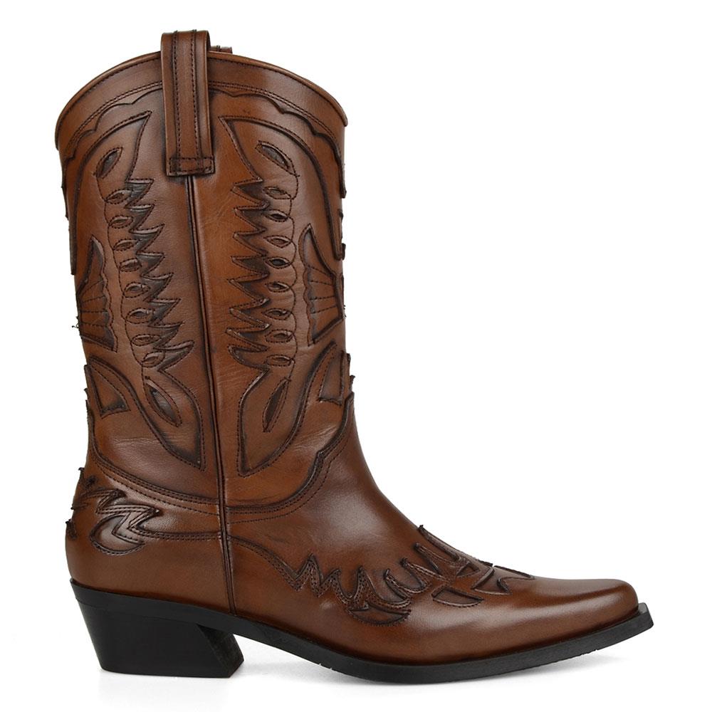 

FootCourt — коричневые женские ковбойские сапоги из натуральной кожи с острым носком до середины икры, новая женская обувь ручной работы, лучшие ковбойские сапоги, новый сезон 38 коричневый