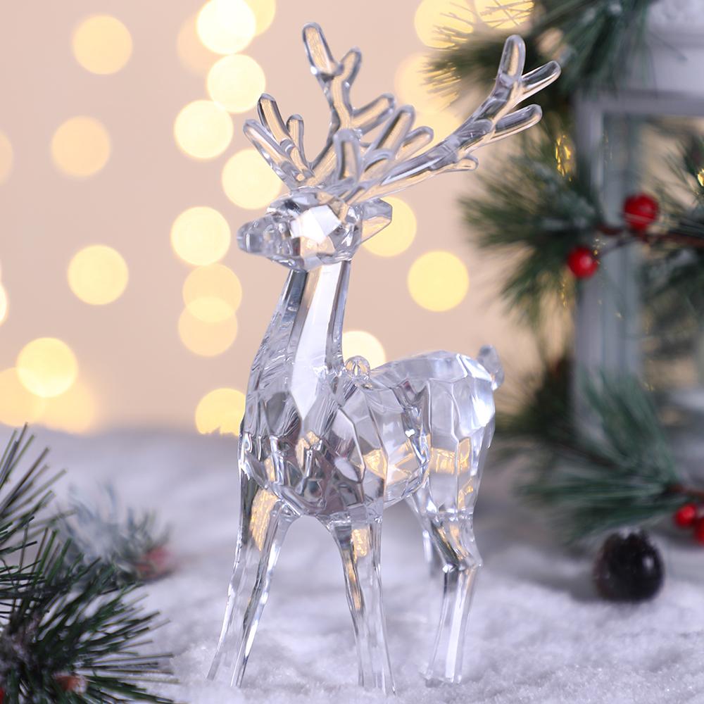 Plastic Crystal Deer Figurines Desktop Ornament Room Decor Transparent Elk Reindeer Sculpture Christmas Home Office Decoration
