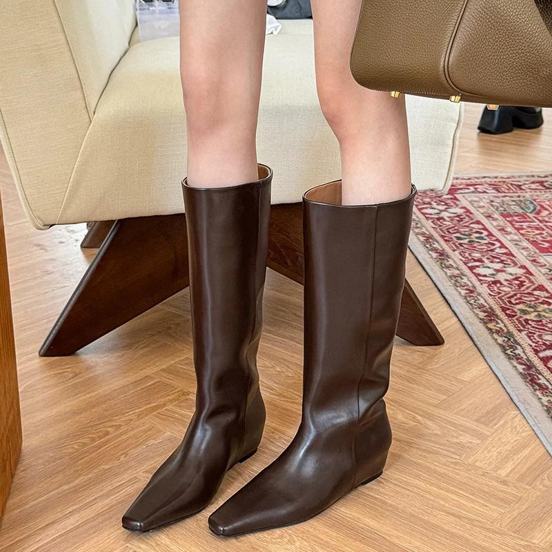 

Дизайнерские уличные женские сапоги до колена, модные, без застежек, внутренние, Eevation, женские, лаконичные, длинные, Botas De Mujer 35