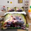 Cute Hippo Family Bedding Set Bedding Duvet Cover Set Duvet Cover Pillowcases (1 * Duvet Cover 2 * Pillowcases, without duvet insert)