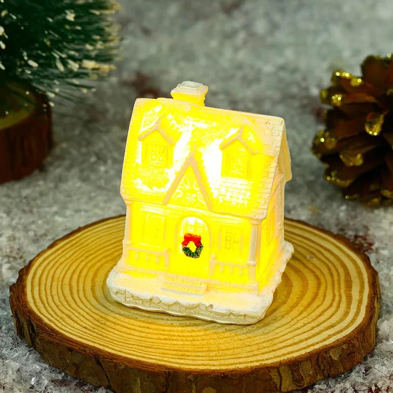 

Hot sale Christmas Decoration White Luminous Resin Small House Micro Landscape Small Decoration Christmas Gift