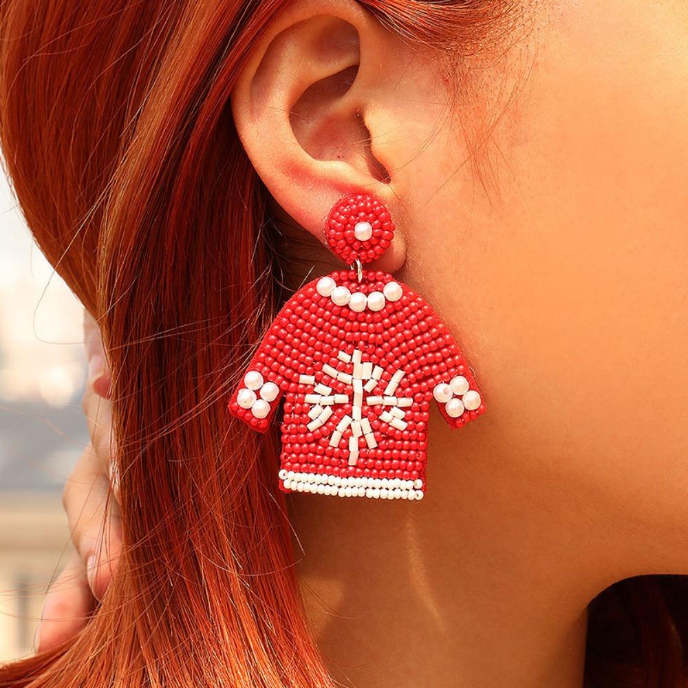 Xmas Handmade Beaded Ear Drop Sweater Boots Ear Stud Vintage Merry Christmas Earrings  New Year