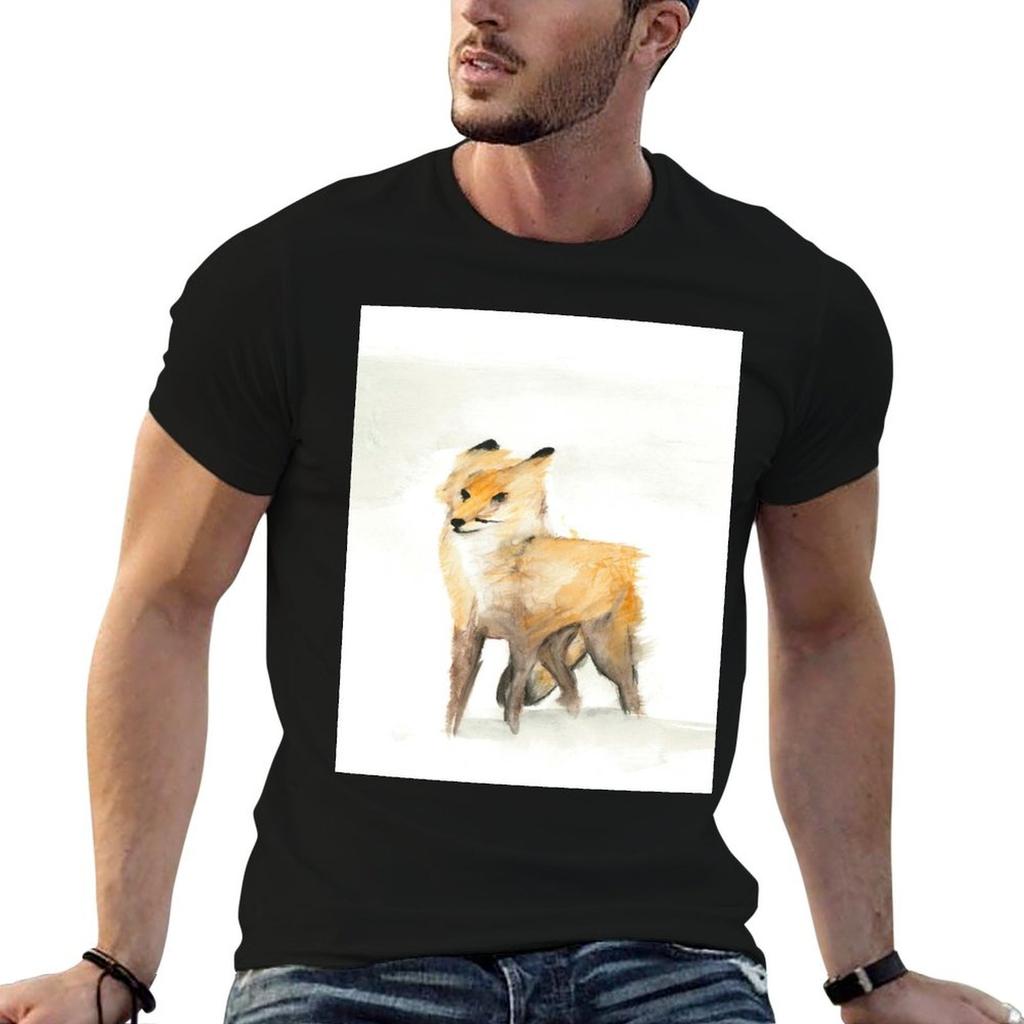 Wimdy Fox Watercolour Painting TShirt Big Size Short Sleeve Tee for Unisex