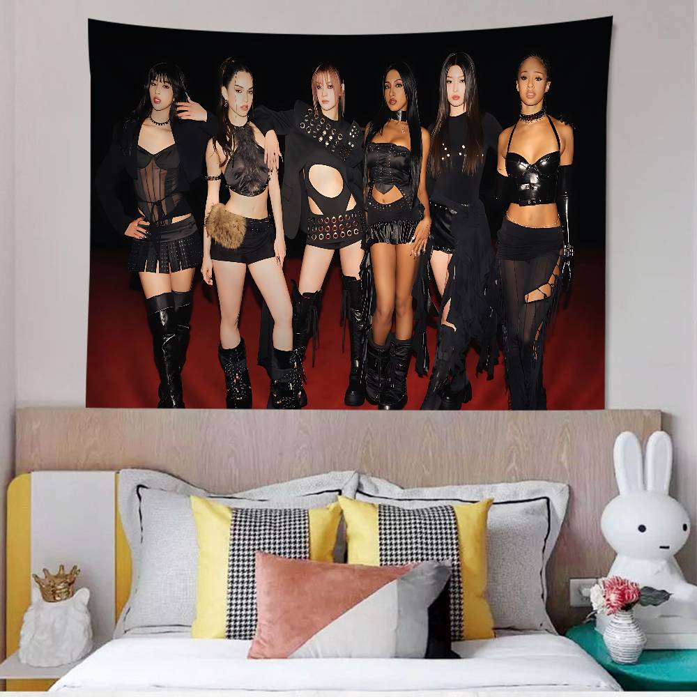 Korea Kpop Band KKatseye Hanging Bohemian Tapestry Bohemian Wall Tapestries Mandala Kawaii Room Decor