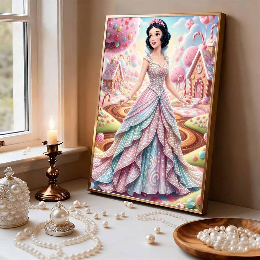 Candy House Snow White New Pearl-Inlaid Frameless Art | Handmade Pearl Craft, Candy House Lollipop Theme, for Sweet Fairy Tale Decor