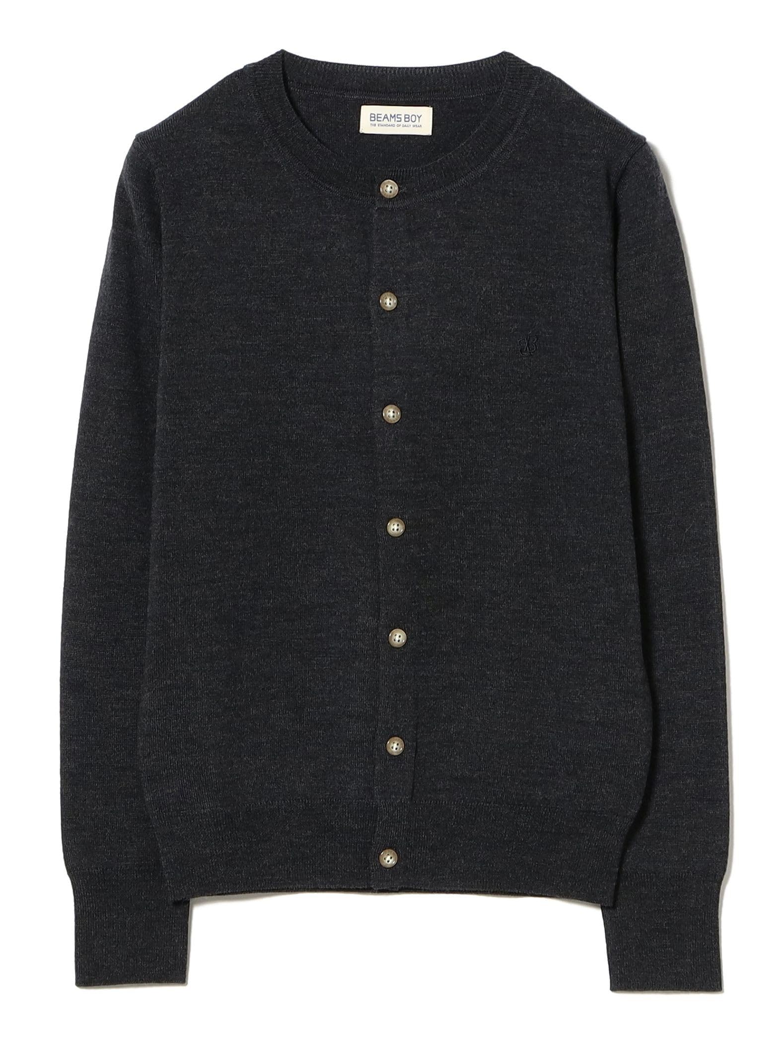 

Beams Boy Women s 12 Gauge Long Sleeve Knit Cardigan with BB Embroidery, Charcoal.G