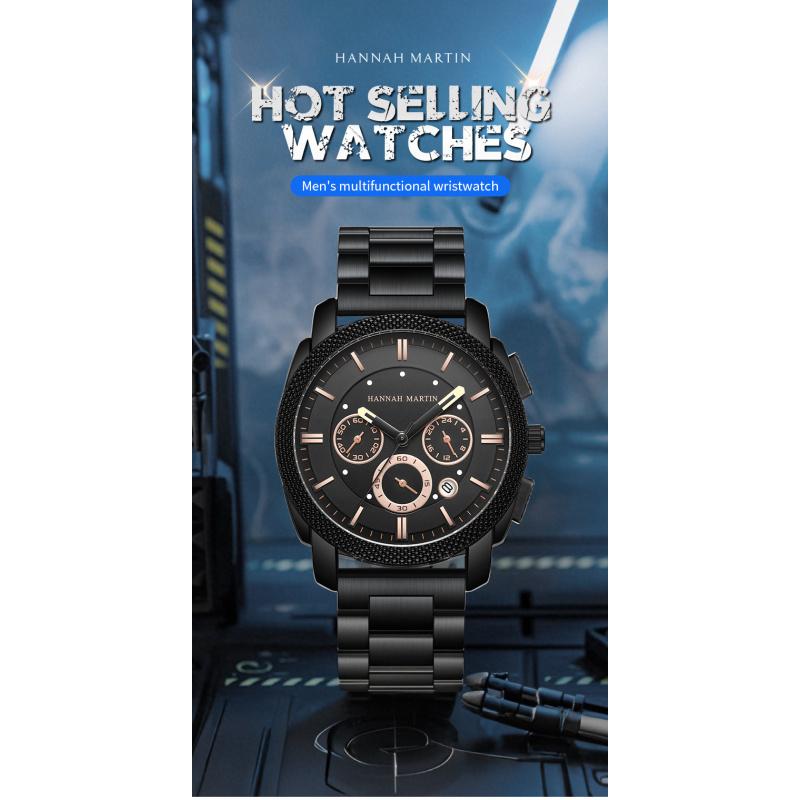 New Fashion Multifunctional Chronograph Waterproof Quartz Watch Three Eyes Sports Watch Calendar Watch
