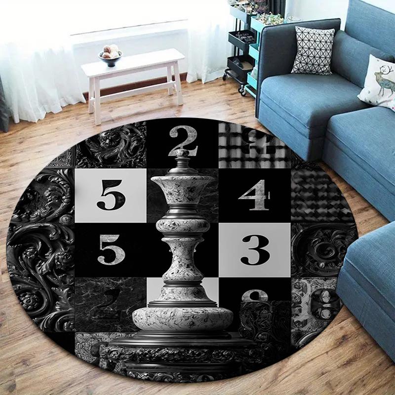 Chess Round Area Rug,Carpet Rug for Living Room Bedroom Sofa Playroom Decor,Non-slip Floor Mat