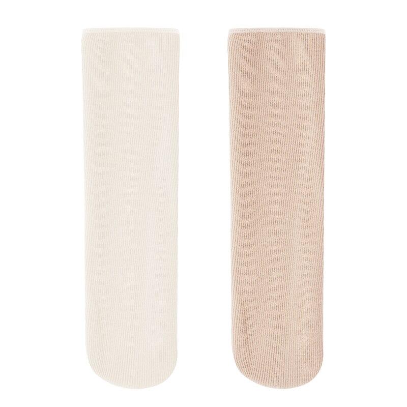 2 par damstrumpor för vintern, stickade, förtjockade, enfärgade, varma, andningsbara, mellanhöga, avslappnade golvstrumpor