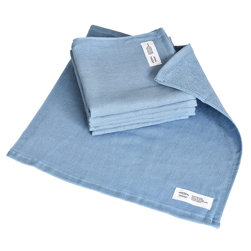 Transparan Gauze Hand Set of Senshu Cotton Japanese-Made Towels, 6, Towels, Handkerchiefs, Large, Quick-Drying, Absorbent, Thin, 100% (Smoky Blue)