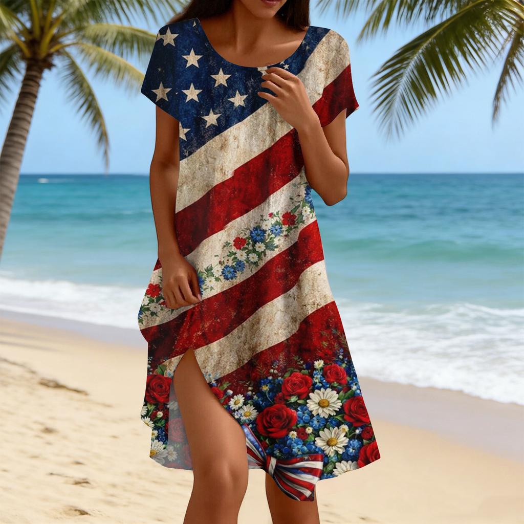 Women's Fashionable Casual Independence Day Print Dress