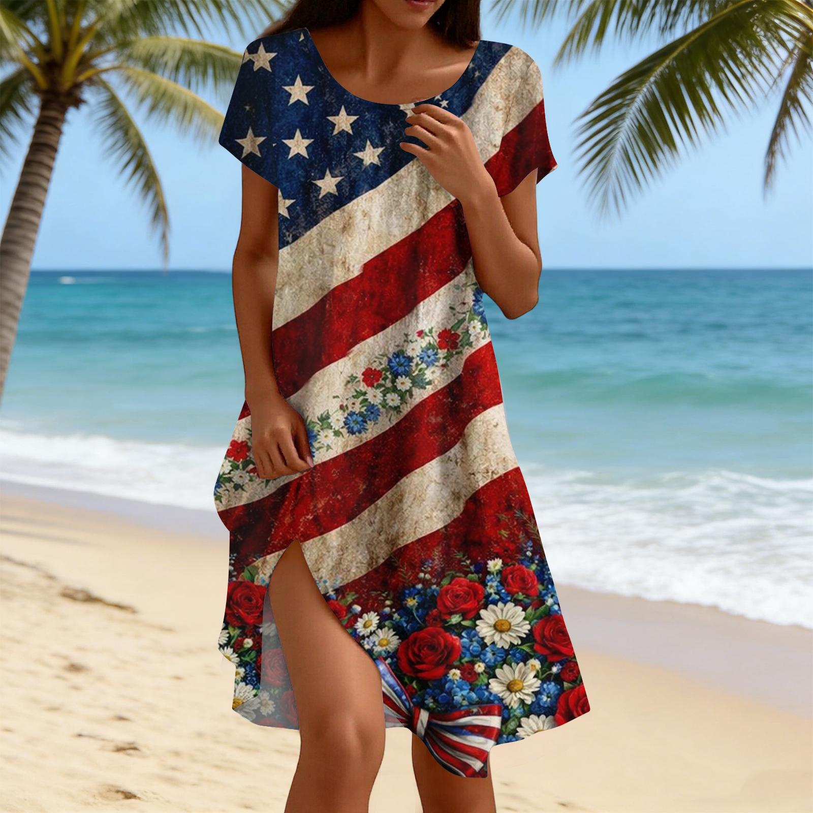 

Модное повседневное женское платье с принтом ко Дню независимости S