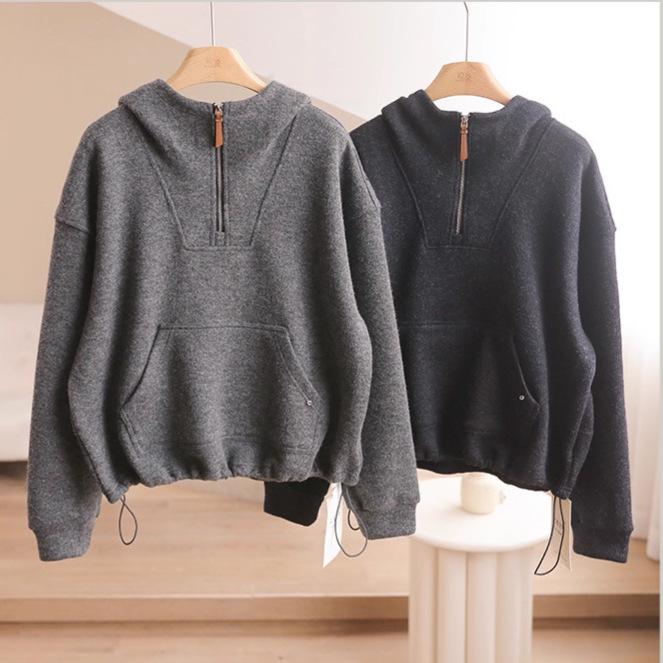 Women's Plus Velvet Thickened Hooded Sweatshirt - Autumn/Winter Casual Loose Slimming Fleece Top