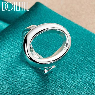 925 Sterling Silver Open Adjustable Round Ring Fashion Jewelry