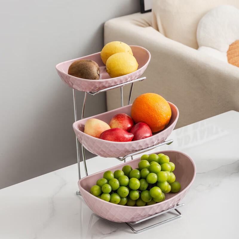 Pabei 3-Tier Ceramic Fruit Plate with Silver Stand