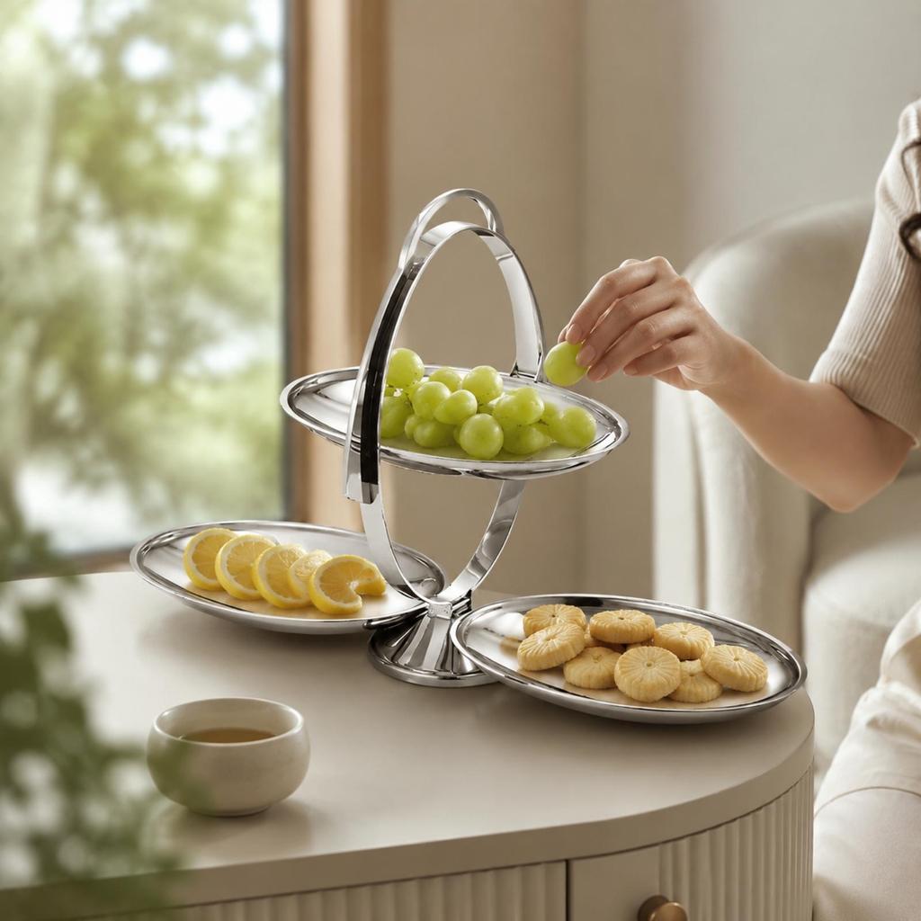 Folding Stainless Steel Serving Platter Polished Dessert Stand with