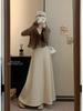 Korean Style High-Waisted Plus-Velvet Midi Skirt for Women - 2025 Autumn/Winter Elastic Waist Slimming Straight Skirt