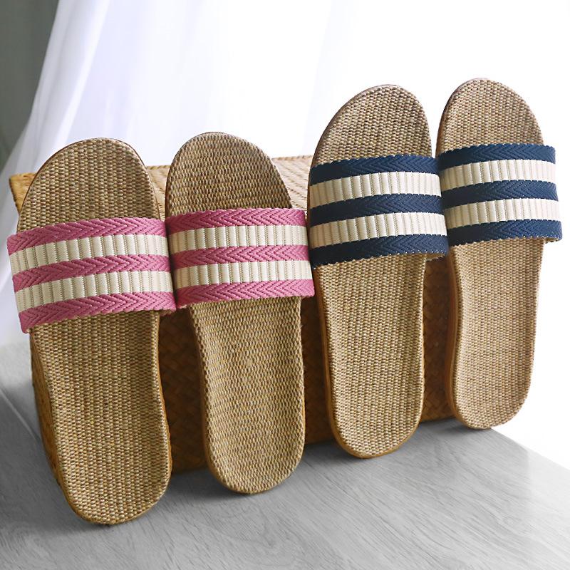 New Summer Women's Striped Linen Slippers