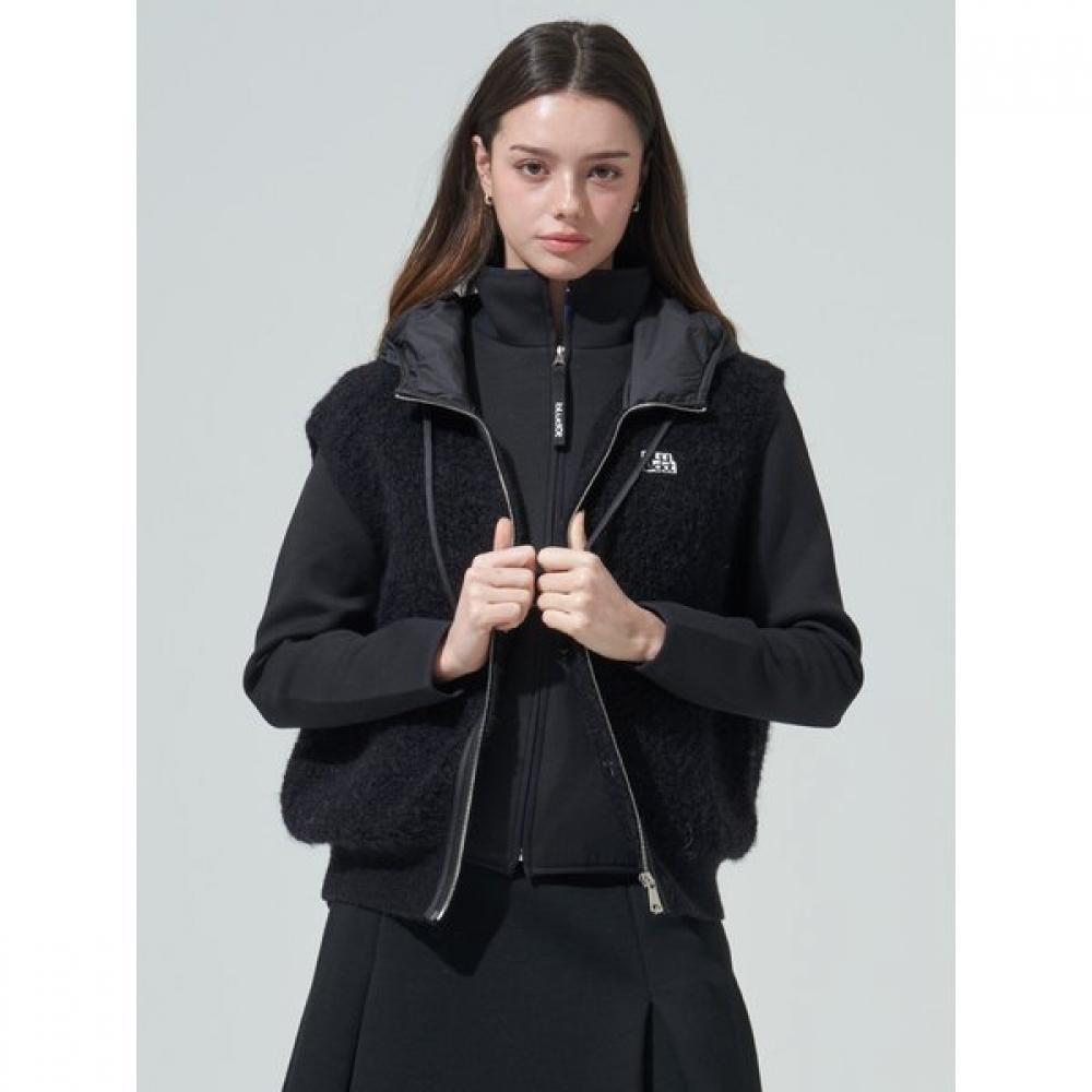 Blu Dot Soft Boucle Zip Hoodie Vest Bk 00F