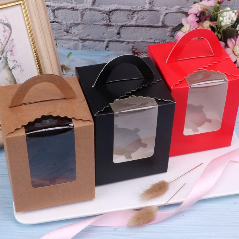 50pcs Clear Window Muffin Box With Handle Pastry Box DIY Supplies Cake Box  Wedding