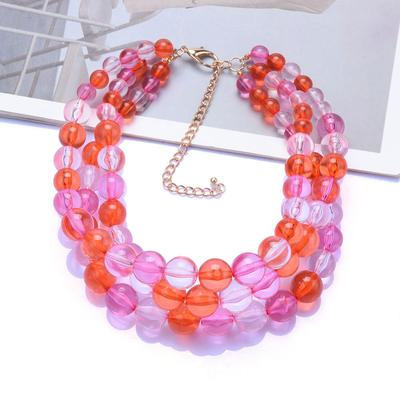 Exaggerated Bohemian Vacation Style Three-Layer Stained Glass Bead Necklace Female Handmade Beaded Collarbone