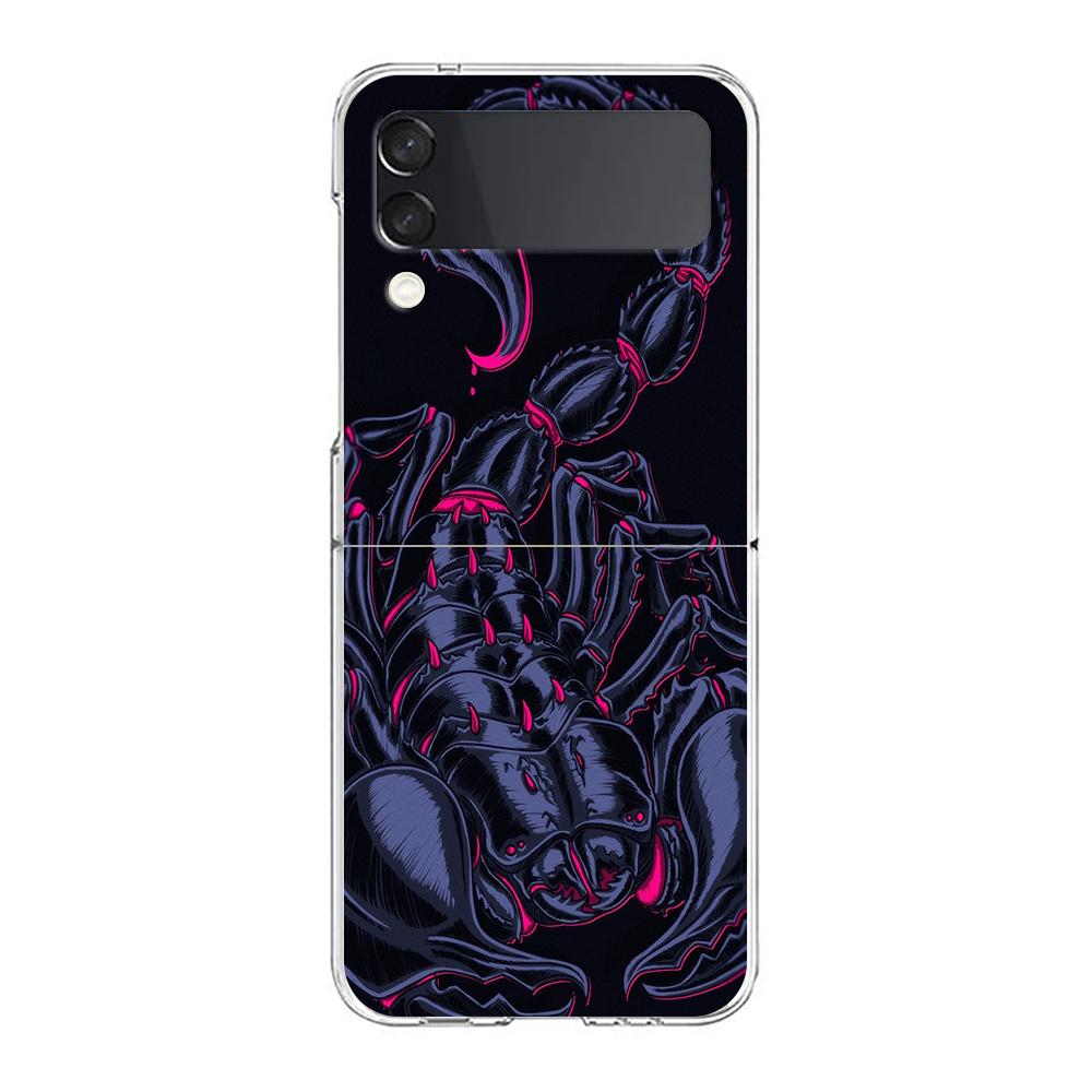 Phone Cover For Samsung Galaxy Z Flip 6 5 4 Case Transparent For Samsung Z Flip 3 Hard PC Foldable Shell Cartoon Scorpion Capas