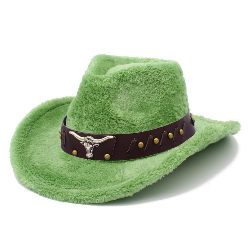 Autumn and Winter Fashion Furry Cow Head Accessories Top Hat Versatile Soft Feel Western Cowboy Hat Personalized Grassland Knight Hat