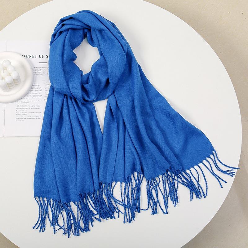 Scarf women's autumn and winter solid color soft waxy atmosphere simple and versatile winter imitation cashmere warm shawl women's fringed scarf