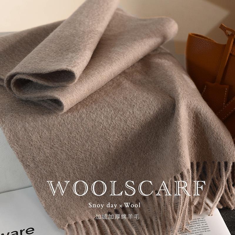 High Quality 100% Wool Muffler Classic Simple Solid Men Women Scarf Fall Winter Thick Casual Shawl Male Female Tassel Scarves