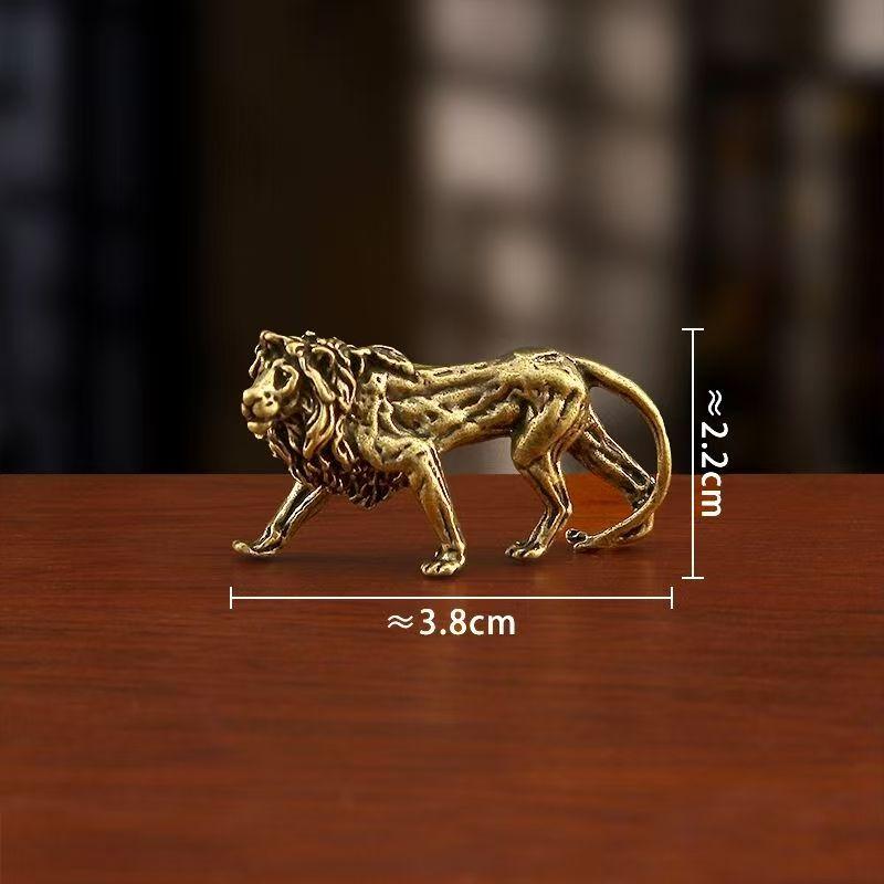 Ретро Медные Фигурки Короля Льва Миниатюрные Антикварные Настольные Украшения Латунная Статуэтка Животного Саванны Короля Домашний Декор
