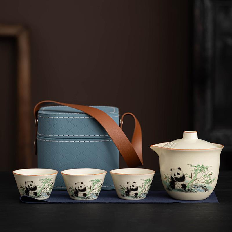 Ru Ofen Reise-Teeset Ein Kännchen Drei Tassen Praktisches Keramik-Kuaike-Tassenset für Draußen Geschäftsveranstaltungsgeschenke