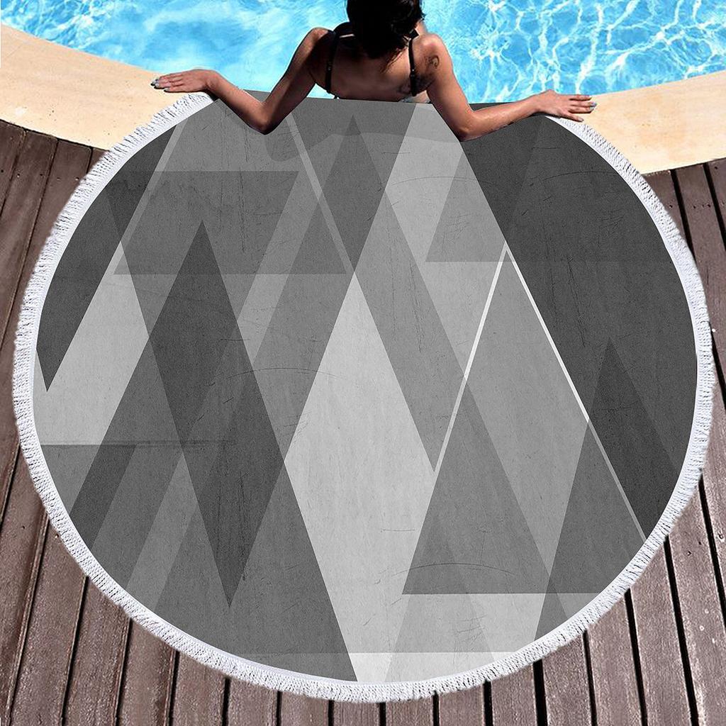 Marble Geometric Pattern Round Beach Towel, Soft Yoga Meditation Mat Picnic Rug Microfiber Lightweight Beach Towels for Boy Girl