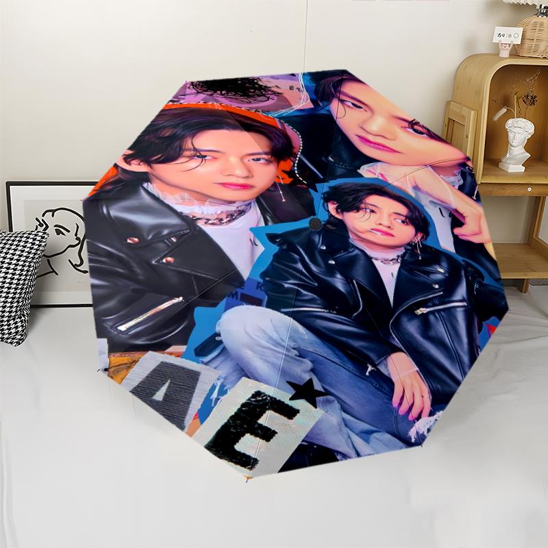 Paraguas Automático Estampado Jin singer2, Armazón de Hierro de 8 Varillas, Mango de Plástico, Adecuado para Viajes al Aire Libre y Uso Diario, Regalo Ideal