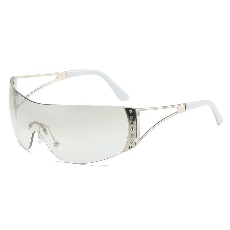 Frameless Men'S And Women'S Y2K Sunglasses, Rhinestone One-Piece Sunglasses, Trendy Sports Glasses
