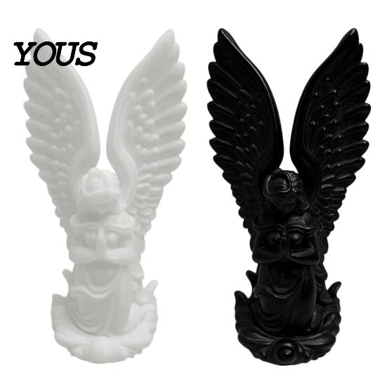 Delicate Wing Angel Decoration 3D Printed Kneeling Statue, Praying Cupid Figurine with Wings, Compact Bookshelf Matte White Desktop Ornament for