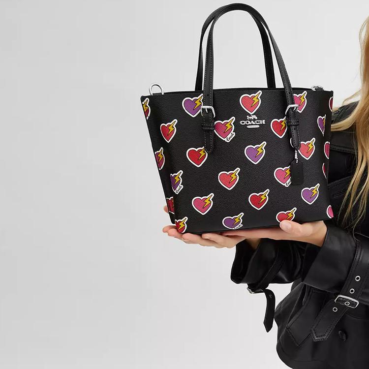 Coach Mollie Heart Bolt Print Coated Canvas Tote Bag Women tote bags Black CW435-SVA47