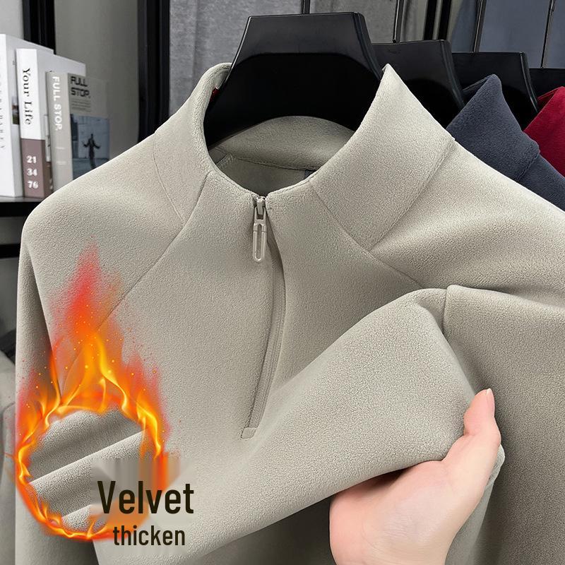 Men's Plush Lined Half-Zip Stand Collar Sweatshirt - Warm Outdoor Base Layer for Autumn & Winter