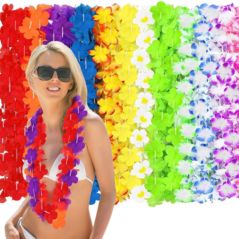 24/50/100Pcs Colorful Silk Flower Necklace Vibrant Faux Flower Garland Necklace Summer Pool Party