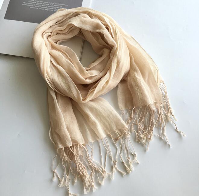 Spring And Autumn Thin Pure color Linen Scarf Sliver Glitter Linen Shawl Long Striped Scarves 70x180CM
