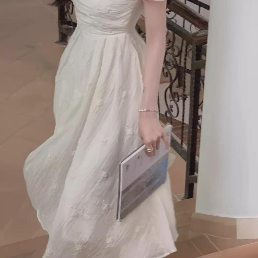 2024 Summer Elegant Halterneck Embroidered Dress for Women - Slimming, Stylish, Long Minority Design