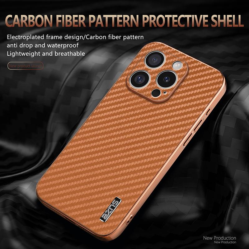 AZNS Pro pouzdro pro iPhone 16 Pro Max Elektroplating Textura karbonových vláken PU+TPU Kryt na telefon