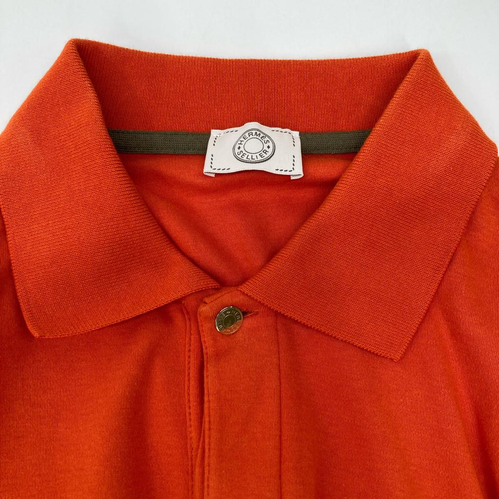 HERMES Orange cotton Serie button polo shirt tops XL OrangeUsed