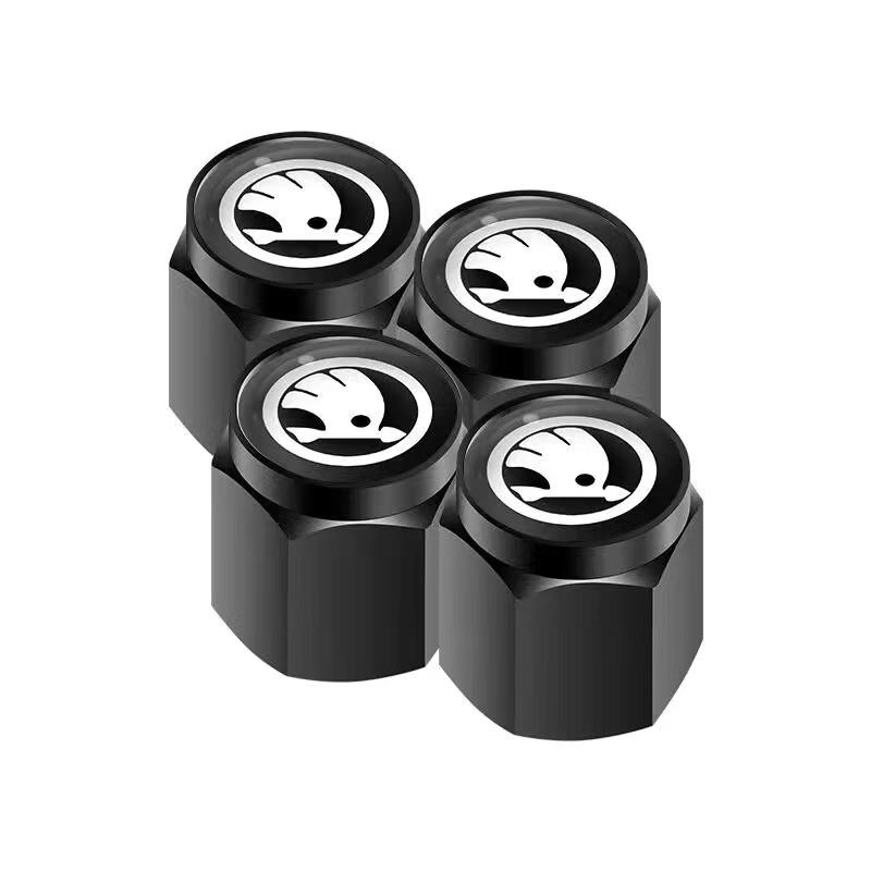 CXUX8 4pcs Car Wheel Tire Valve Stem Cap Airdust Cover Auto Decoration Accessories For Skoda Octavia Rapid Kodiaq Karoq Fabia Kamiq