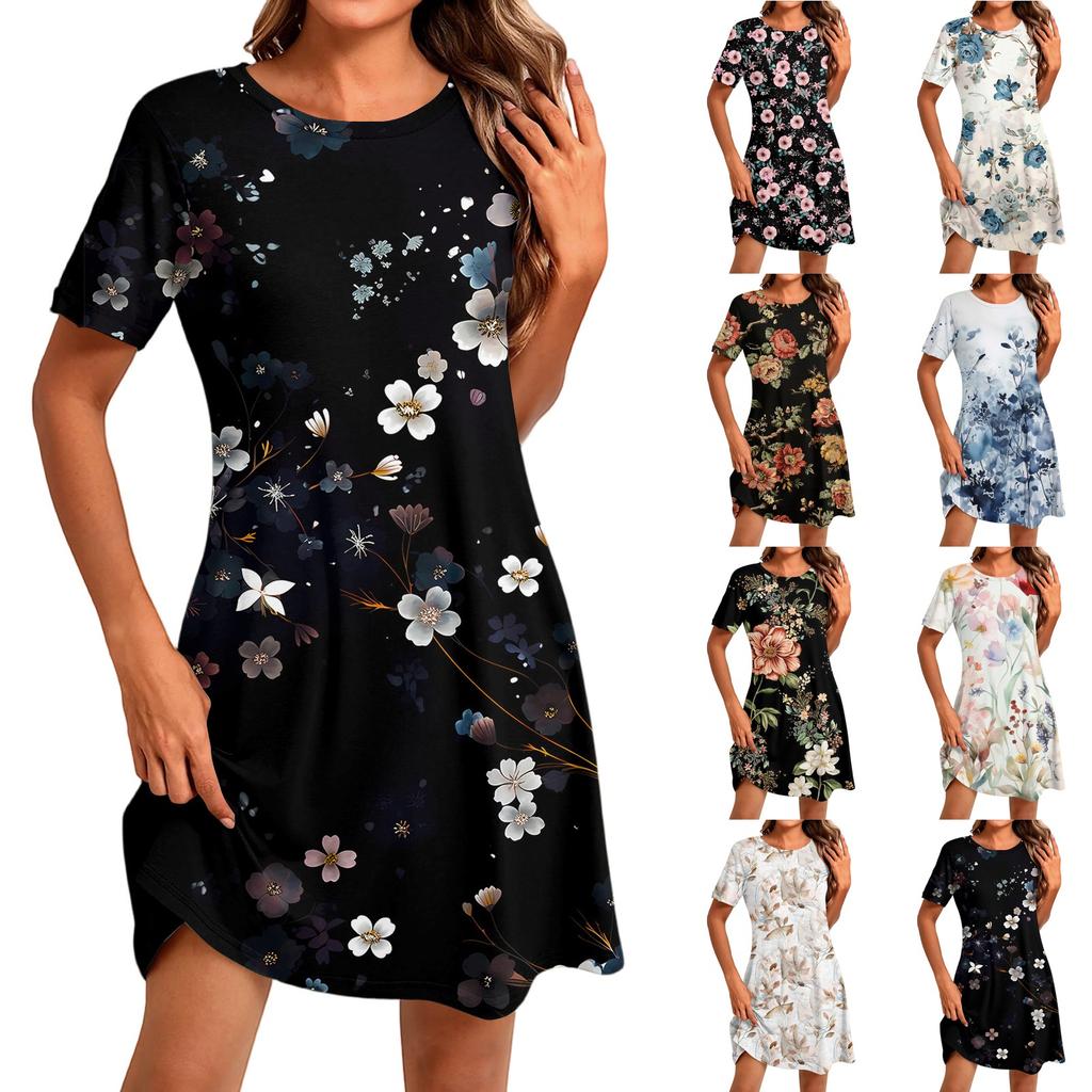 Women's Fashion Casual Print Round Neck Short Sleeve Short Dress