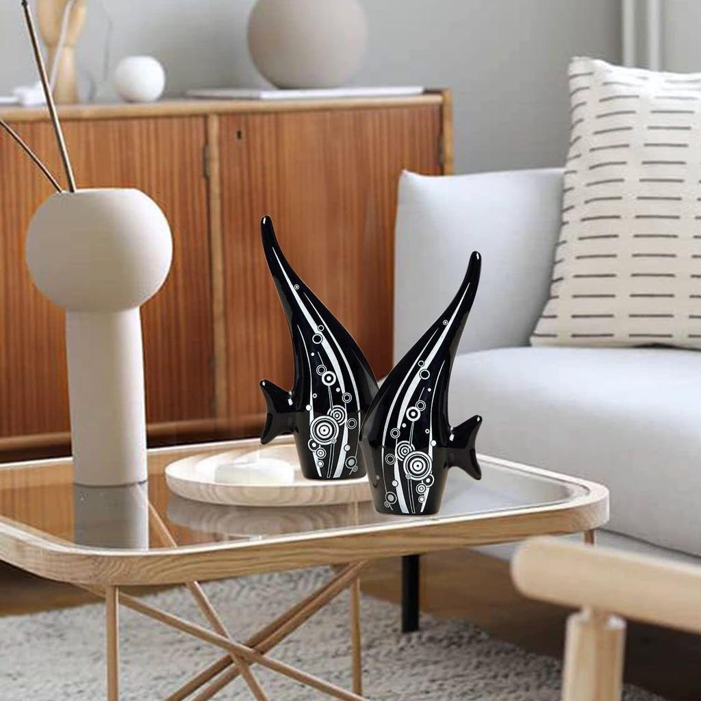 Modern Minimalist Black Bubble Fish Art Figure | Beautiful Home Decor- (Set of 2 pc, Black)