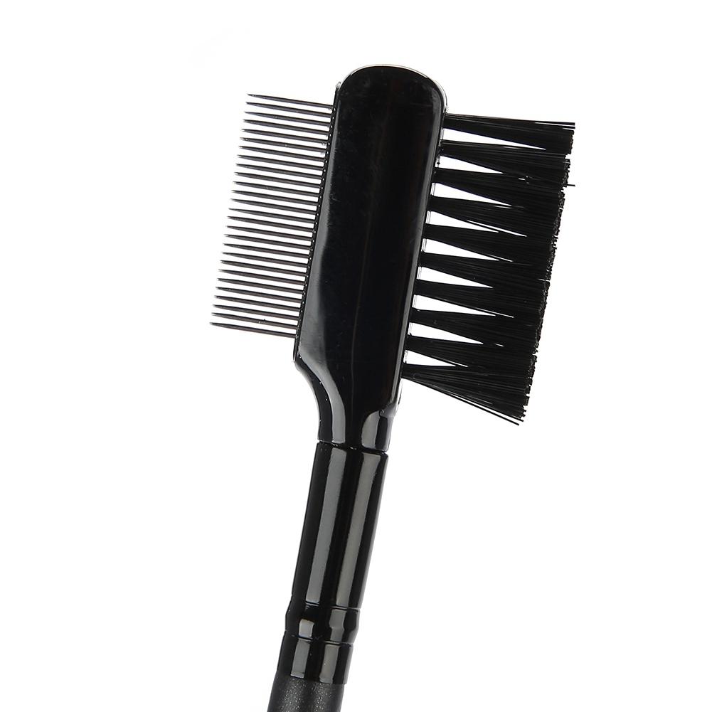 Doppelkopf-Wimpern- und Augenbrauenbürstenkamm Edelstahlkamm Nadel Holz langer Griff