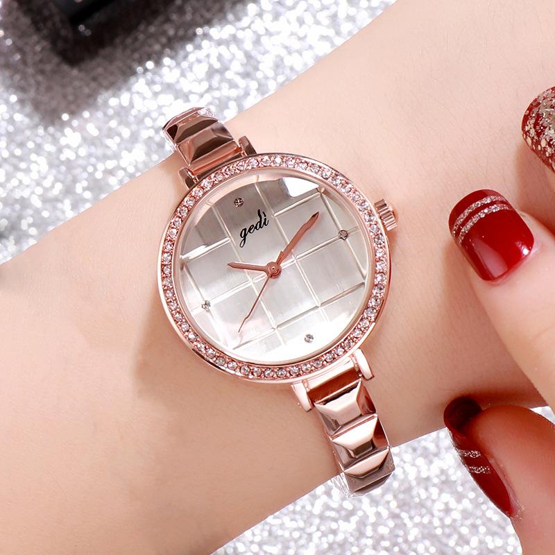 Rose Gold Temperament Socialite Watch Woman, Trendy Plaid Creative Bracelet Watch, Student Waterproof Fashion Watch
