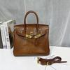 Platinum bag 30 inch crocodile pattern first layer cowhide genuine leather European and American foreign trade large-capacity hand bag cross-border