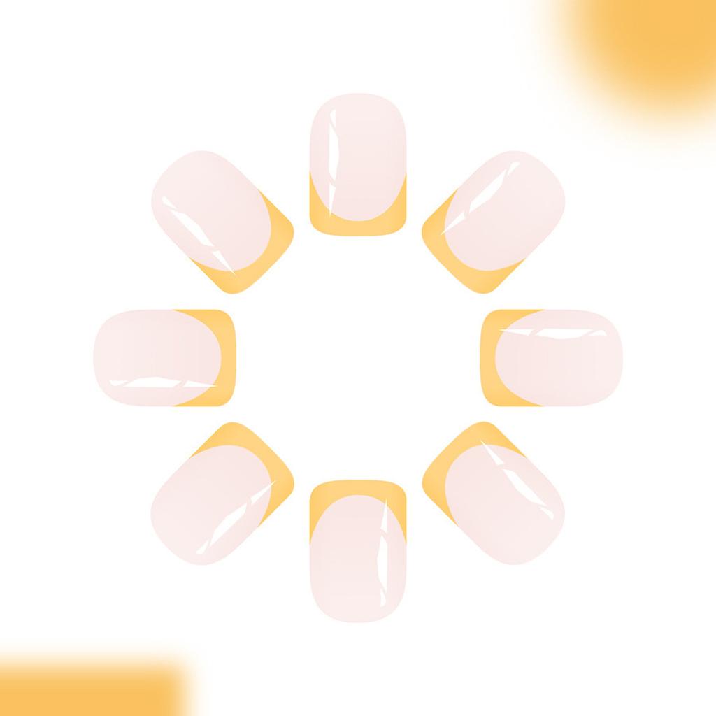 Press On Nails Yellow Fake Nails Squoval Glue On Nails Glossy Acrylic False Nail Full Cover Stick On Nails for Womens