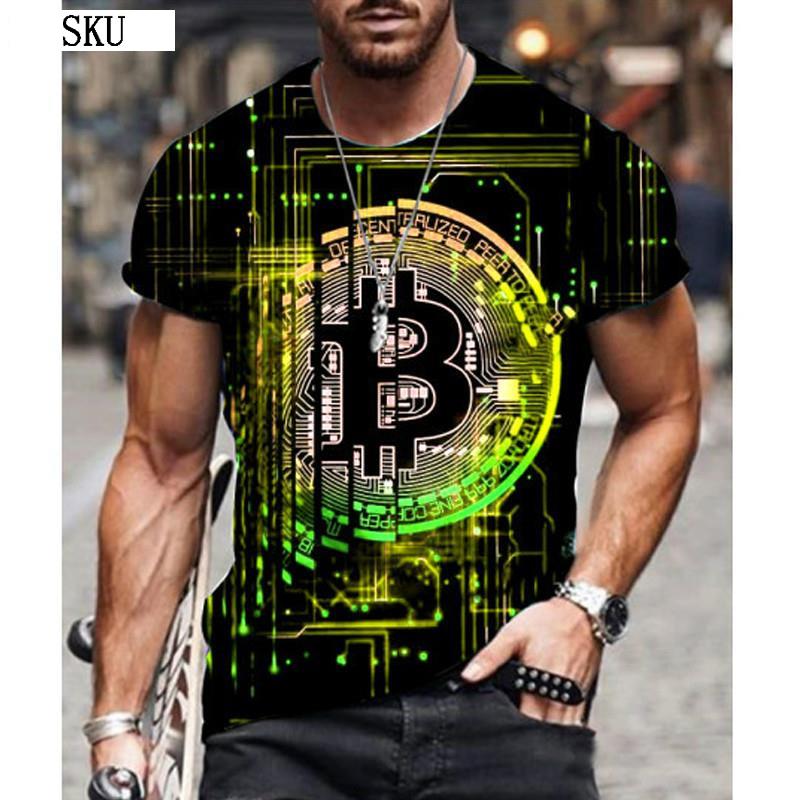 Fashion Bitcoin Graphic 3D Pringting Men's T Shirt Summer Streetwear Round Neck Short Sleeve Casual Loose Tops Tee Men Clothing